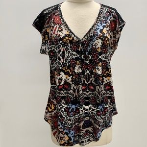 Lucky Brand Short Sleeve Lace Trim Top Blouse